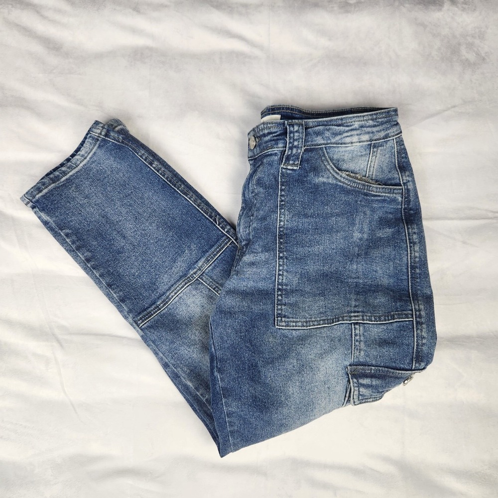 KanCan Jeans Womens Size 9/28 Avery‎ Straight Leg Cargo Jeans Dark Wash Denim - Picture 3 of 10